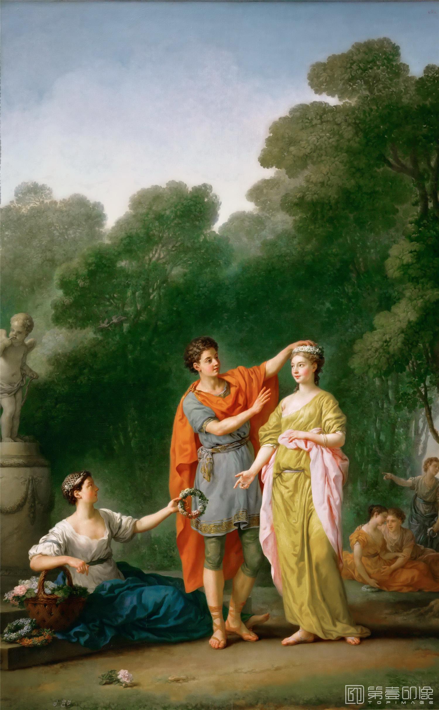油画-卢浮宫-Joseph-Marie VienA lover crowning his beloved-1183